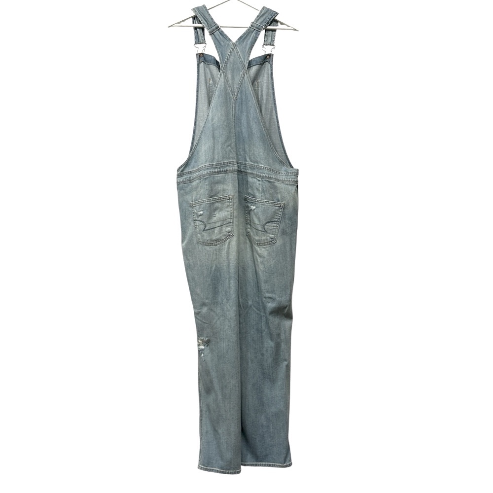 American Eagle Tomgirl Denim Overalls Distressed Light Blue XL - Picture 9 of 12